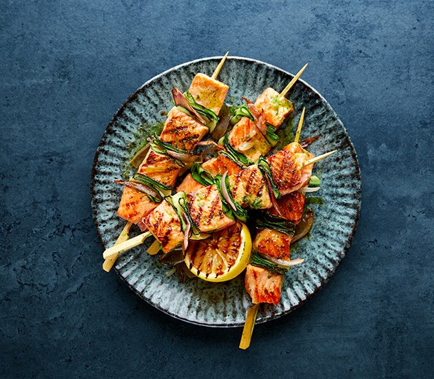 Grilled Norwegian fjord trout skewers