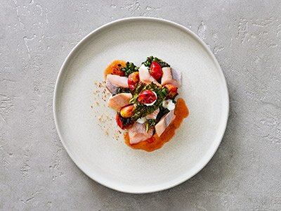 Herring with gooseberries and savoy cabbage
