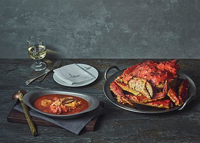 Whole Norwegian Red King Crab and butter bisque