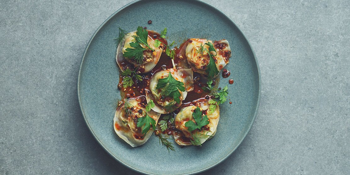 Asian-style Norwegian Red King Crab dumplings