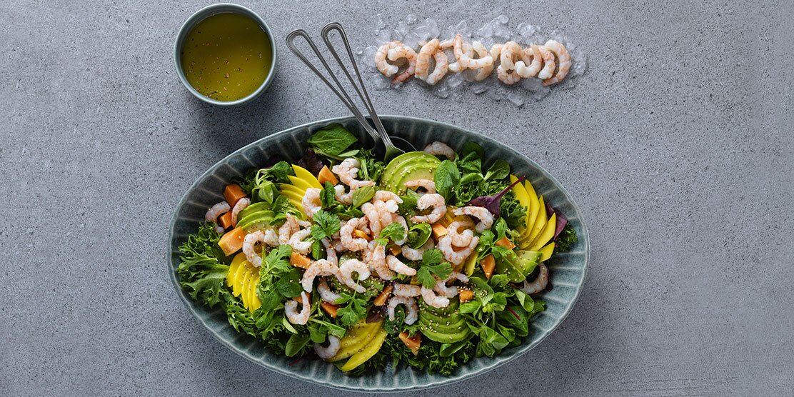 Norwegian prawn salad with avocado and mango