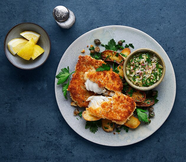 Baked Norwegian saithe with apple vinaigrette